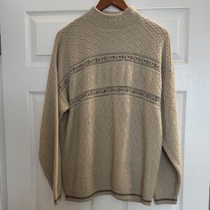 Beige Patterned Grandpa Vintage Sweater